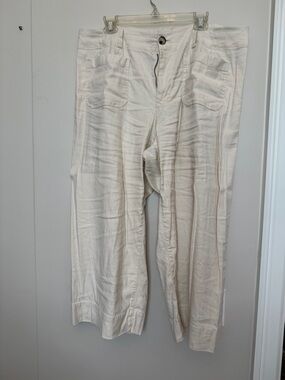 Anthropologie Maeve The Colette Light Cream Pants with Yellow Stitching